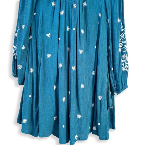 Free People | Sweet Tennessee Babydoll Long Sleeve Embroidered Dress in Teal | S - Picture 9 of 15